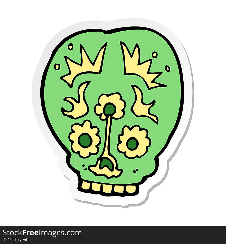 sticker of a cartoon sugar skull