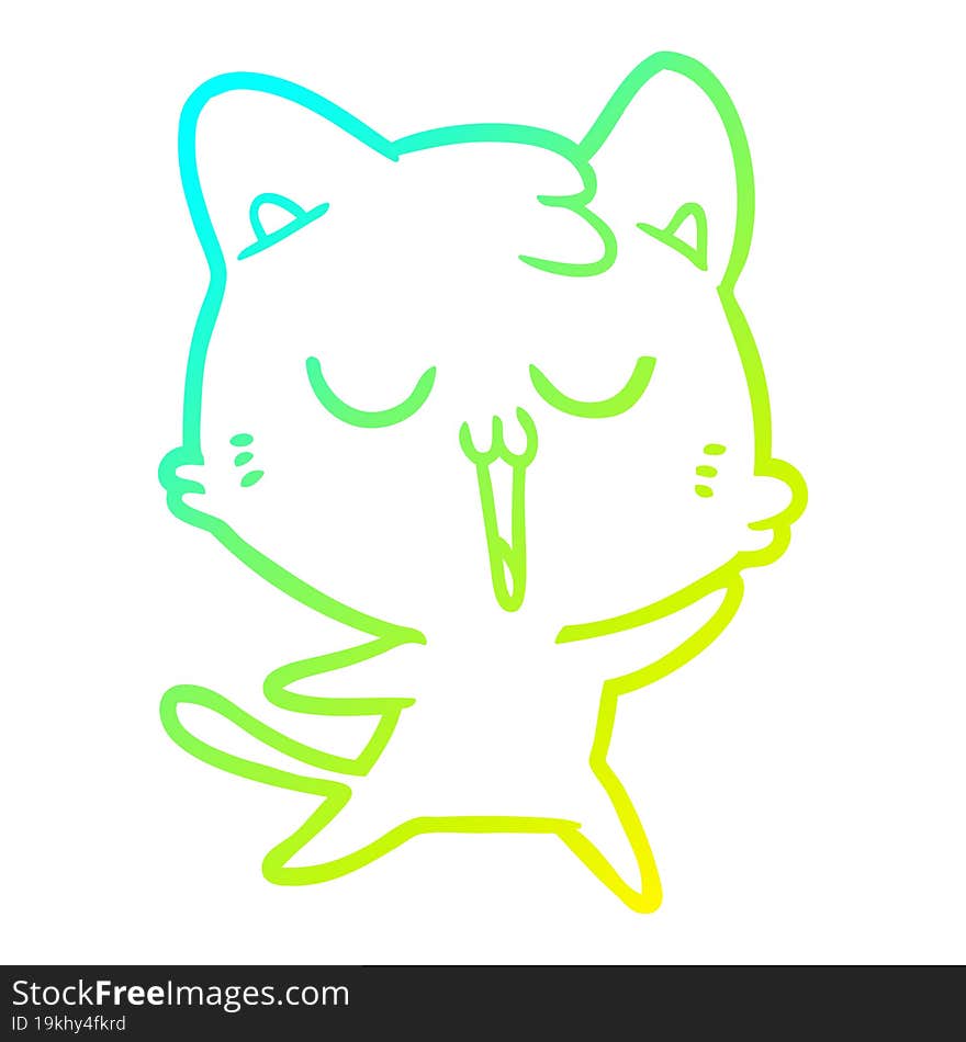 Cold Gradient Line Drawing Cartoon Cat Singing