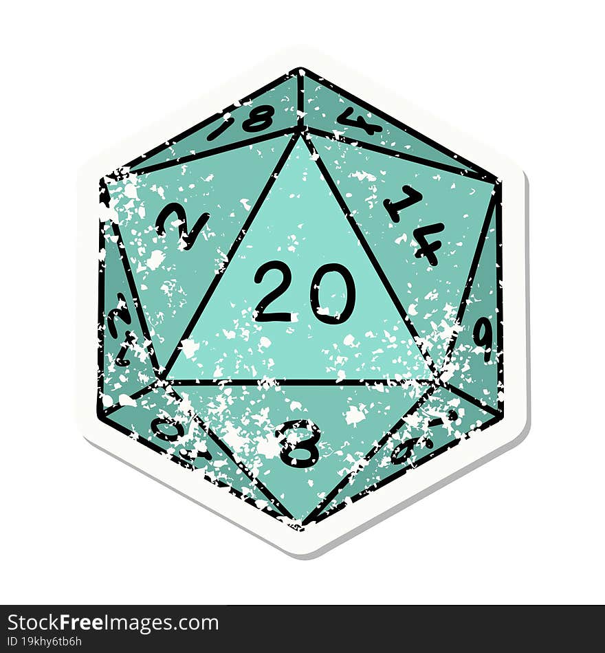 Natural 20 D20 Dice Roll Grunge Sticker