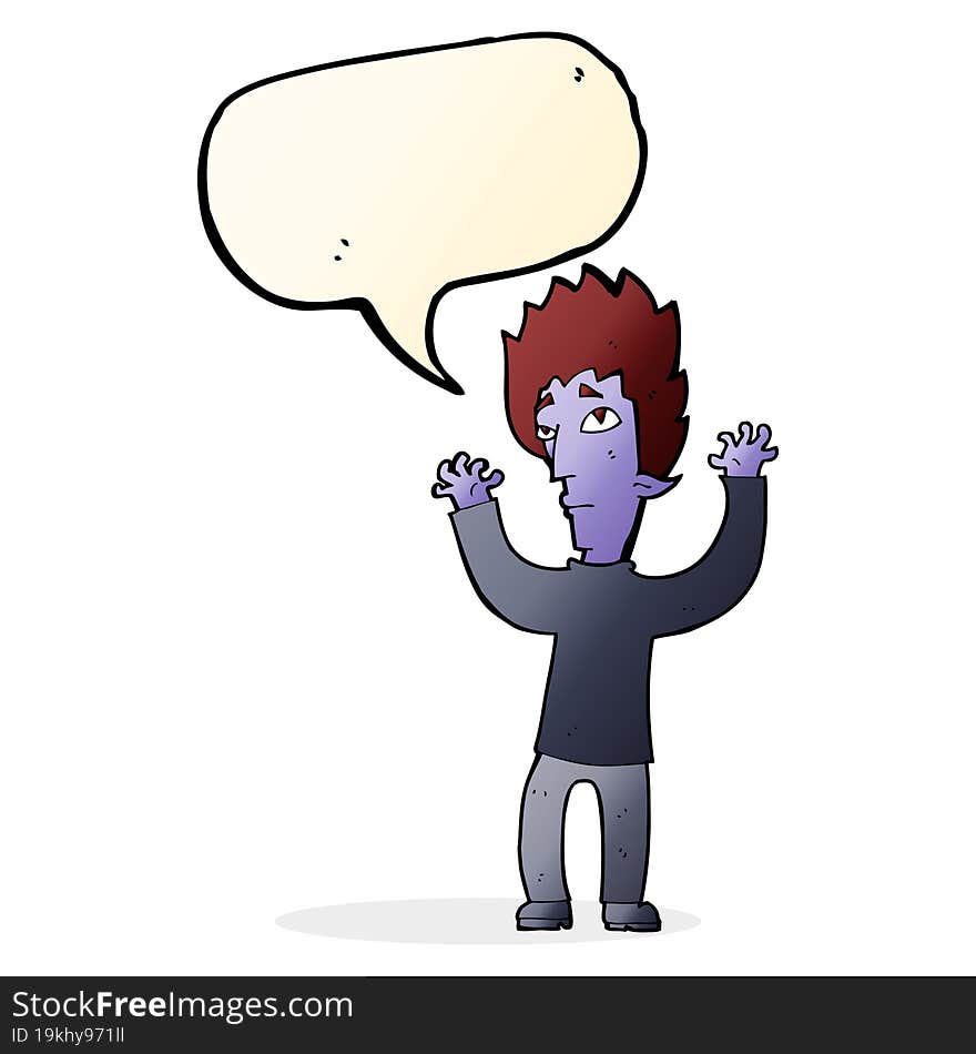 cartoon vampire giving up with speech bubble