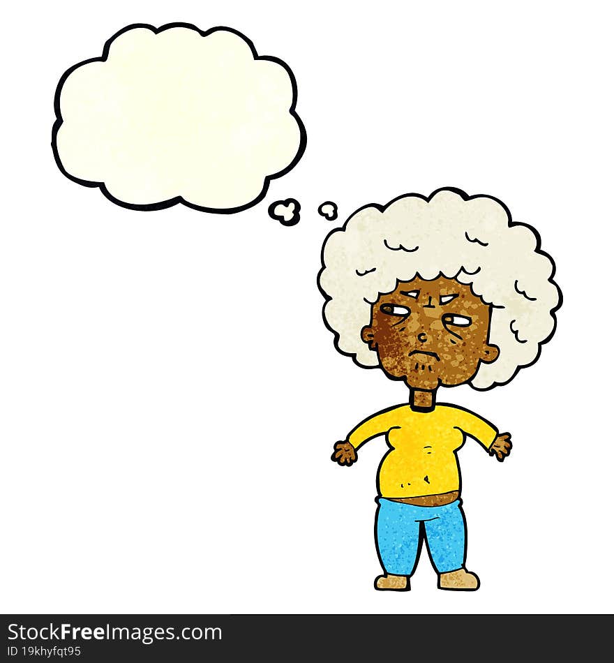 Cartoon Annoyed Old Woman With Thought Bubble