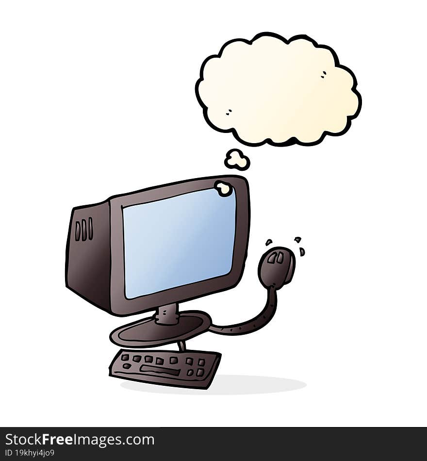 Cartoon Computer With Thought Bubble