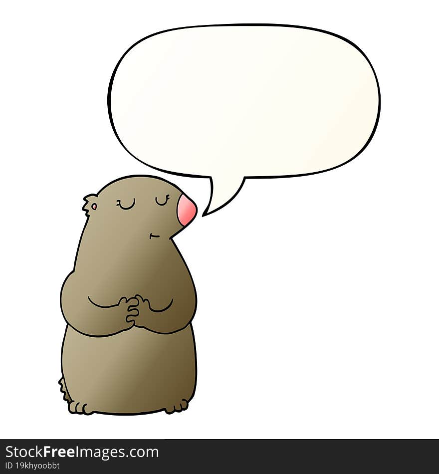 cute cartoon bear and speech bubble in smooth gradient style