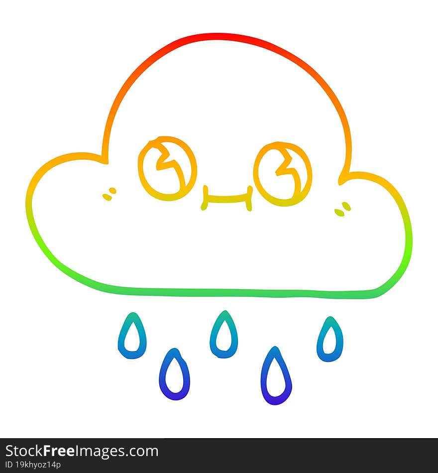 rainbow gradient line drawing cartoon rain cloud