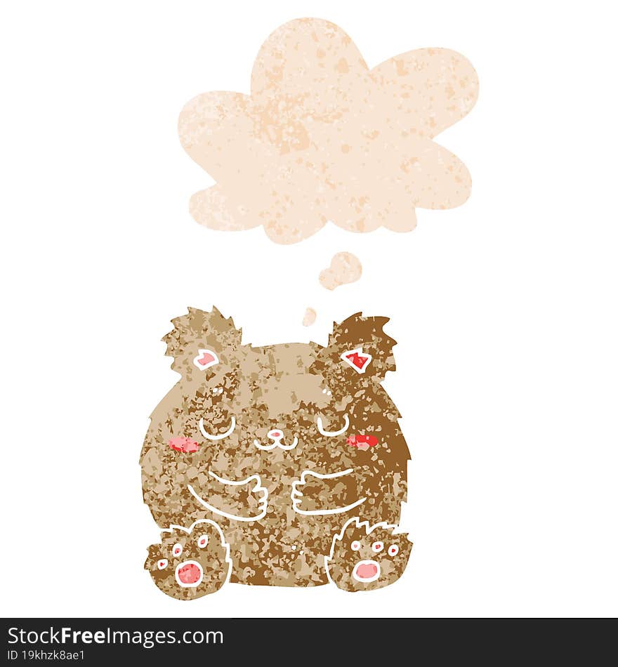 Cute Cartoon Bear And Thought Bubble In Retro Textured Style