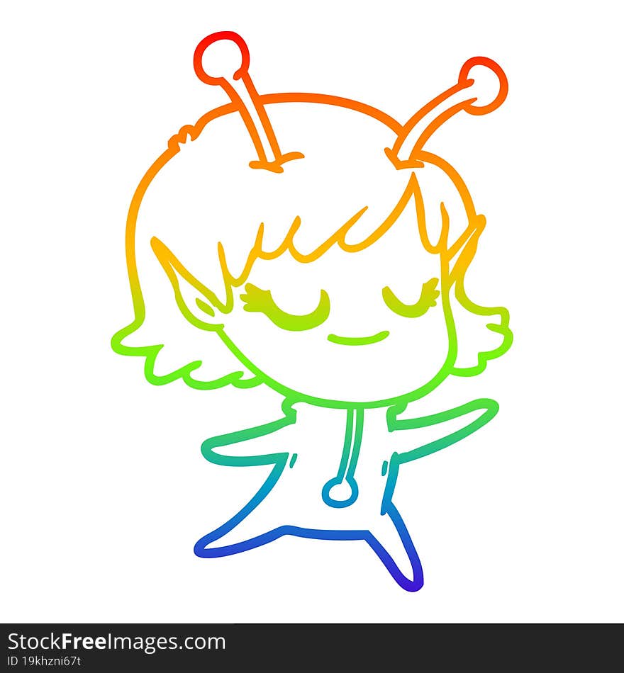 rainbow gradient line drawing smiling alien girl cartoon