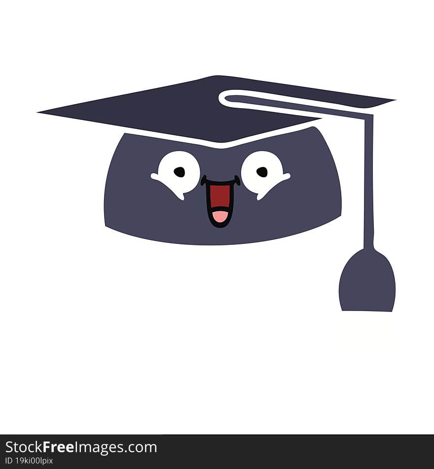 flat color retro cartoon graduation hat