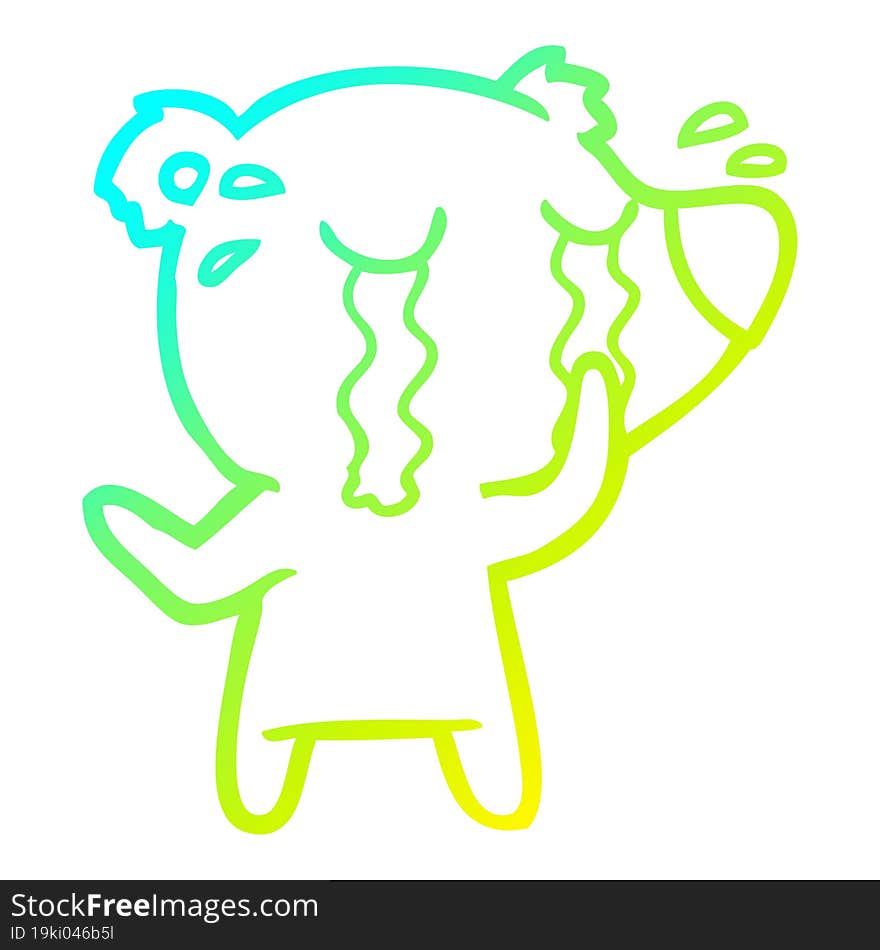 cold gradient line drawing cartoon crying polar bear