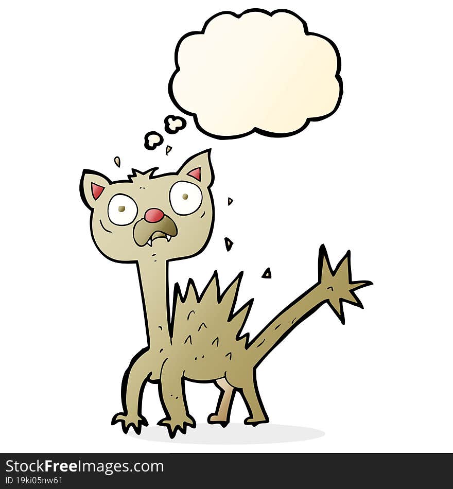 cartoon scared cat with thought bubble