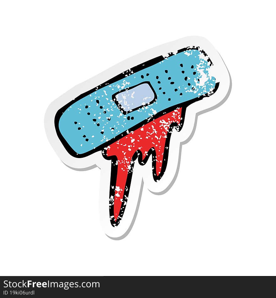 retro distressed sticker of a cartoon bloody plaster