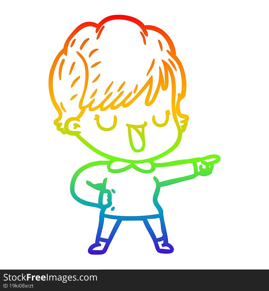 rainbow gradient line drawing of a cartoon woman talking