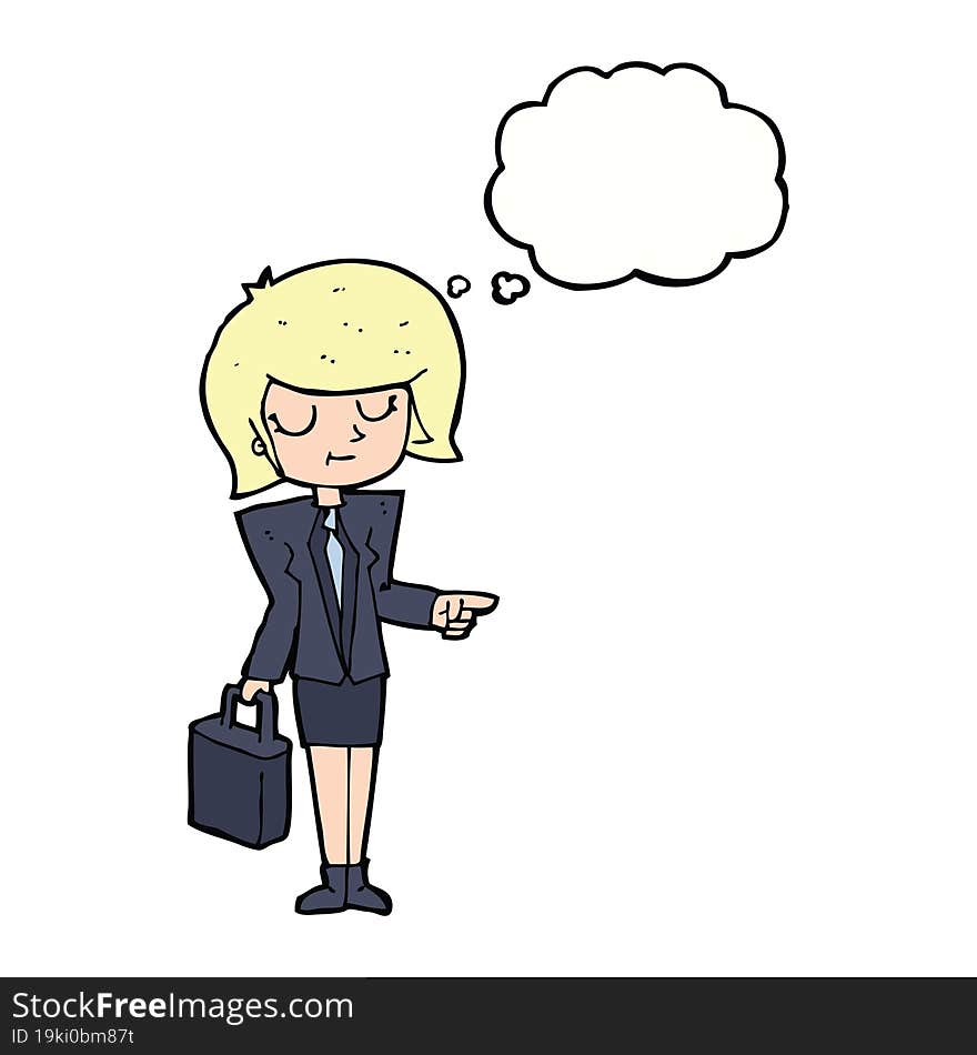 cartoon businesswoman pointing with thought bubble