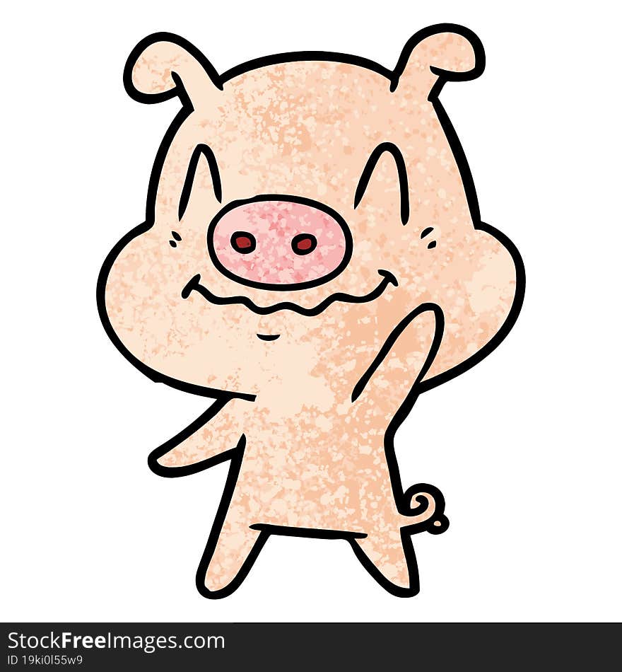 nervous cartoon pig waving. nervous cartoon pig waving