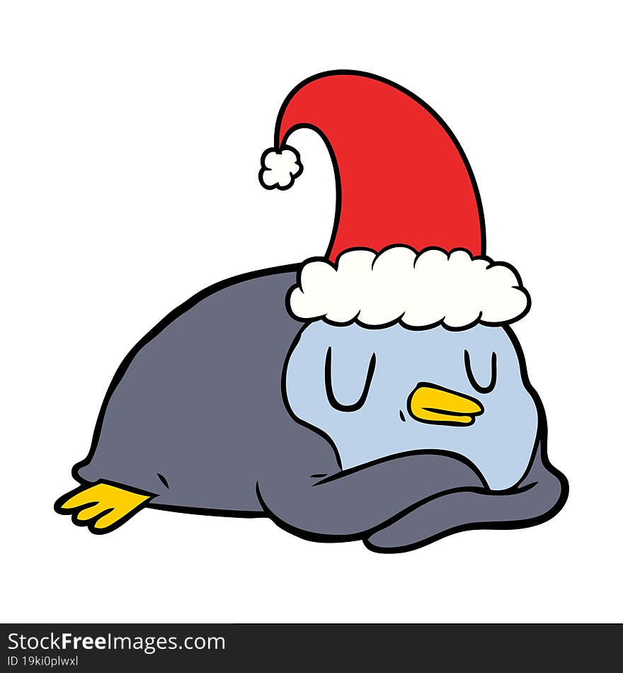 cartoon penguin wearing christmas hat. cartoon penguin wearing christmas hat