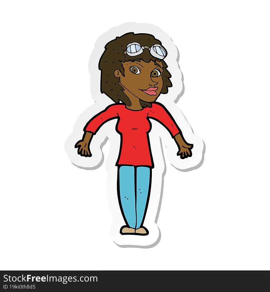 sticker of a cartoon woman wearing goggles