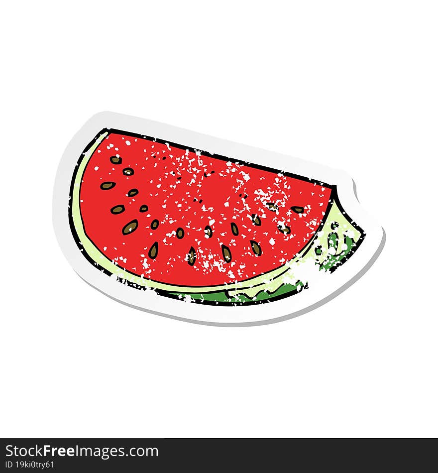 retro distressed sticker of a cartoon watermelon slice