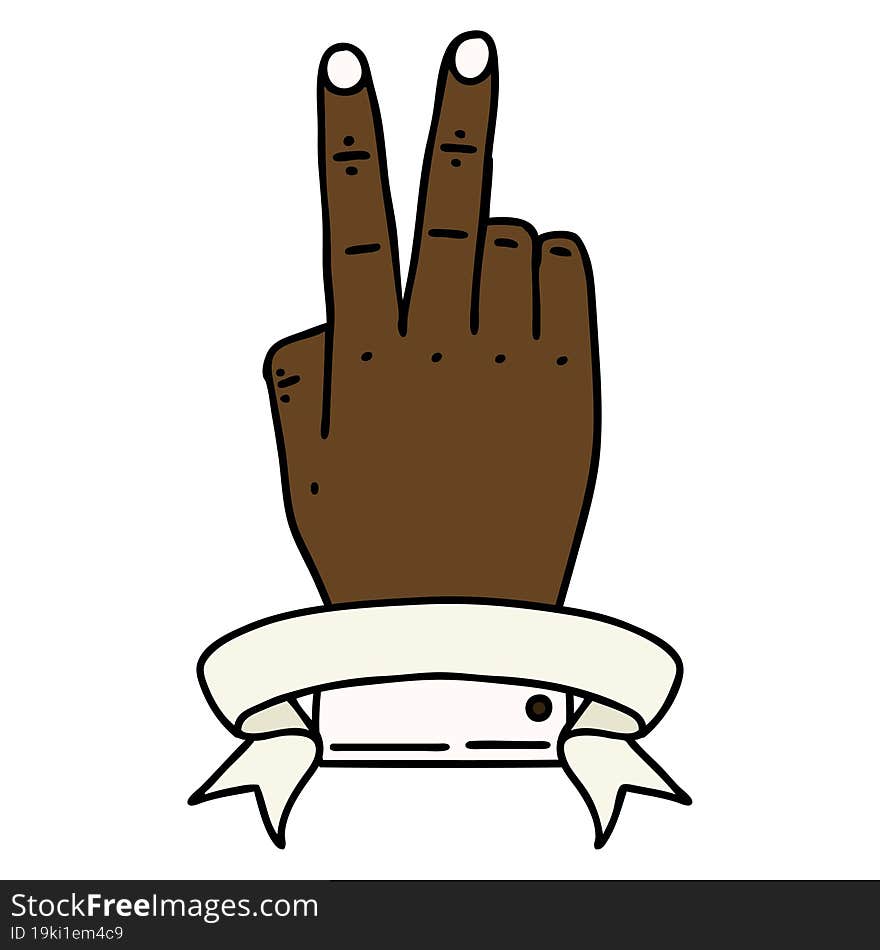 victory v hand gesture with banner illustration