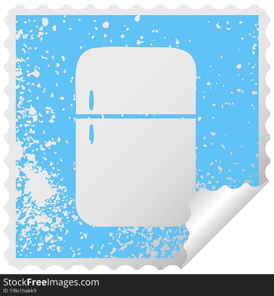 distressed square peeling sticker symbol of a fridge freezer