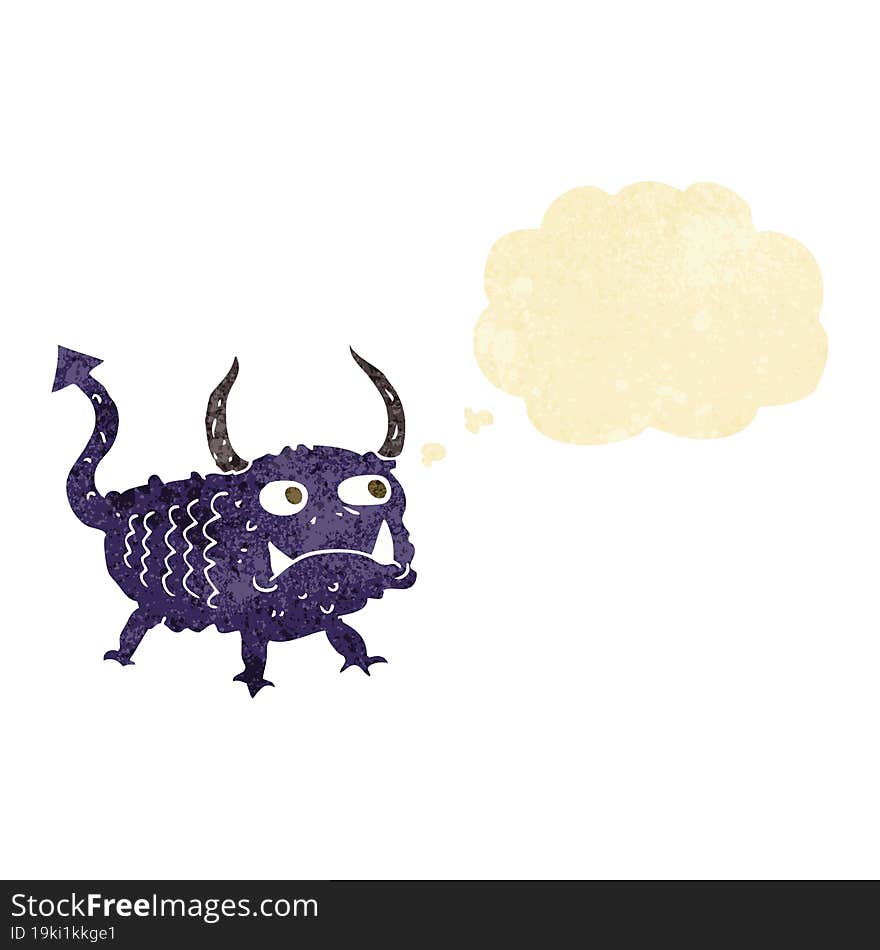 Cartoon Little Demon With Thought Bubble