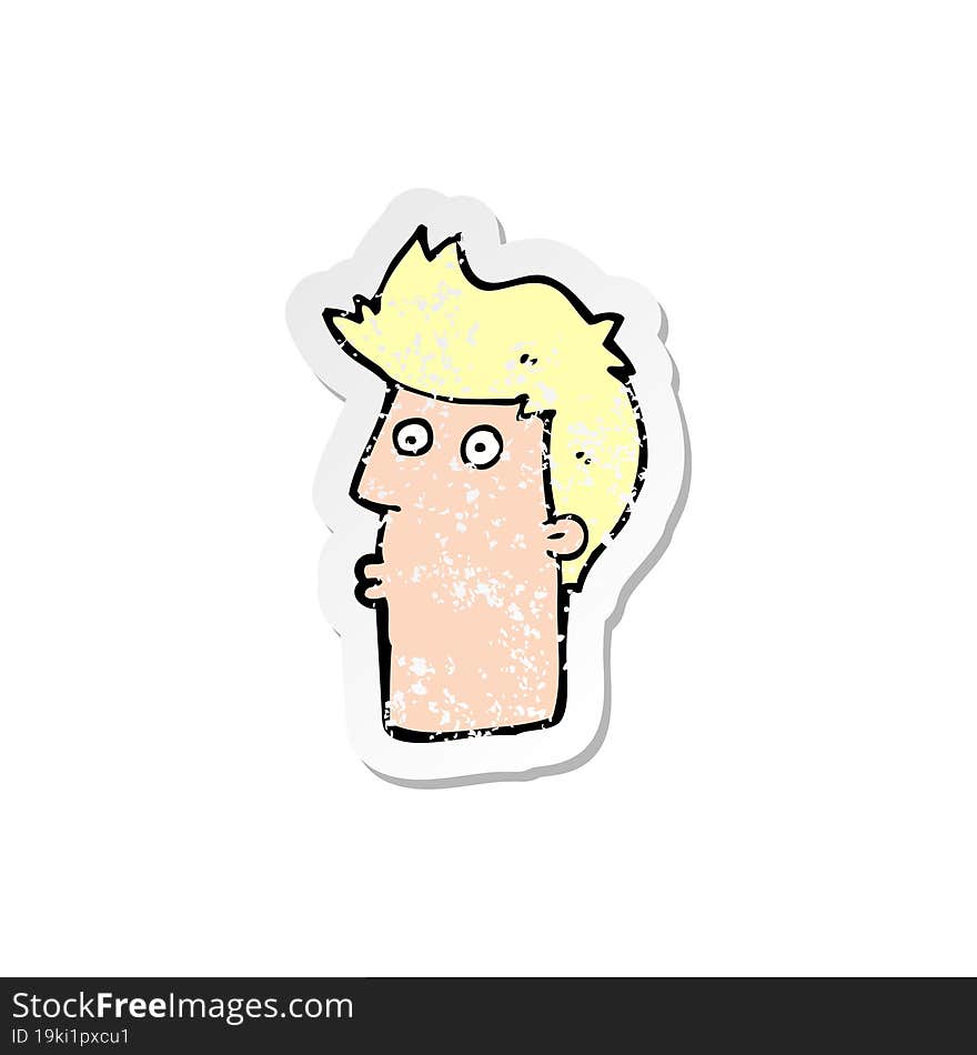 retro distressed sticker of a cartoon surprised man