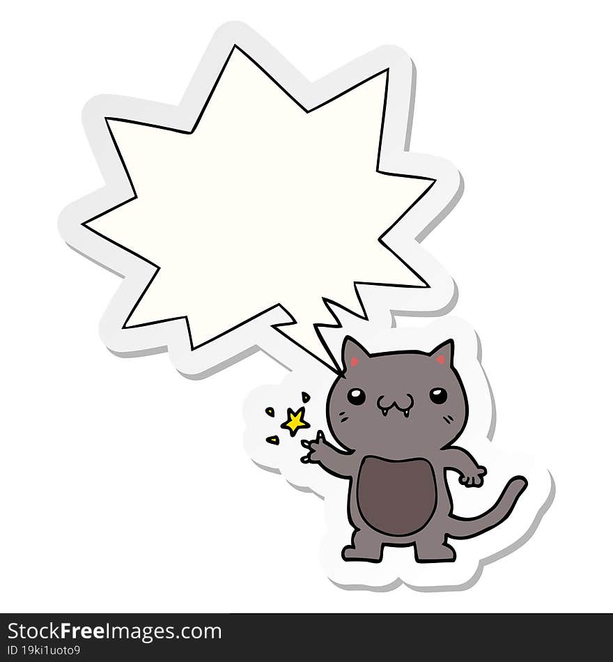 Cartoon Cat Scratching And Speech Bubble Sticker