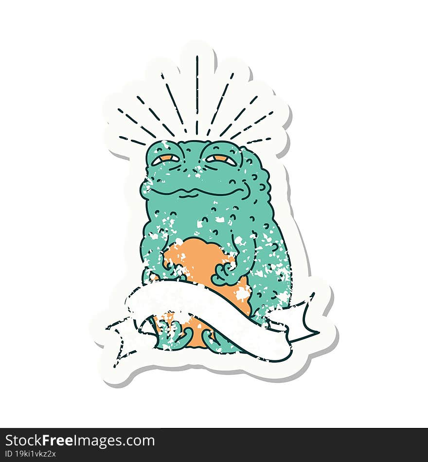 grunge sticker of tattoo style toad character