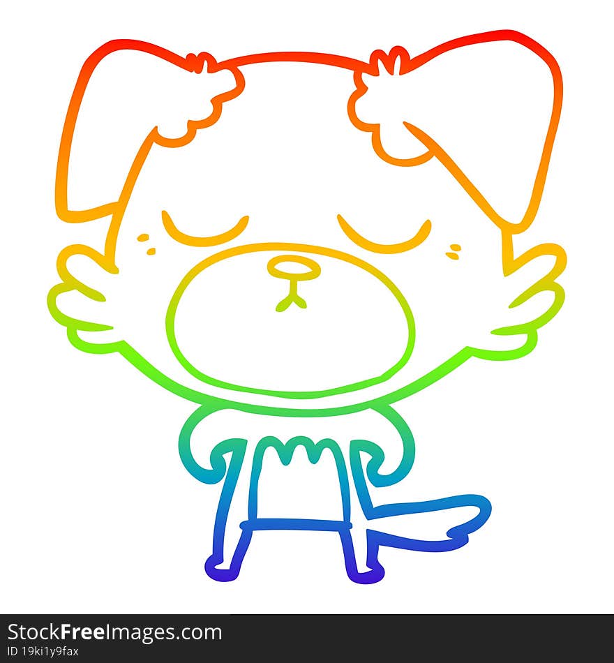 rainbow gradient line drawing of a cute cartoon dog