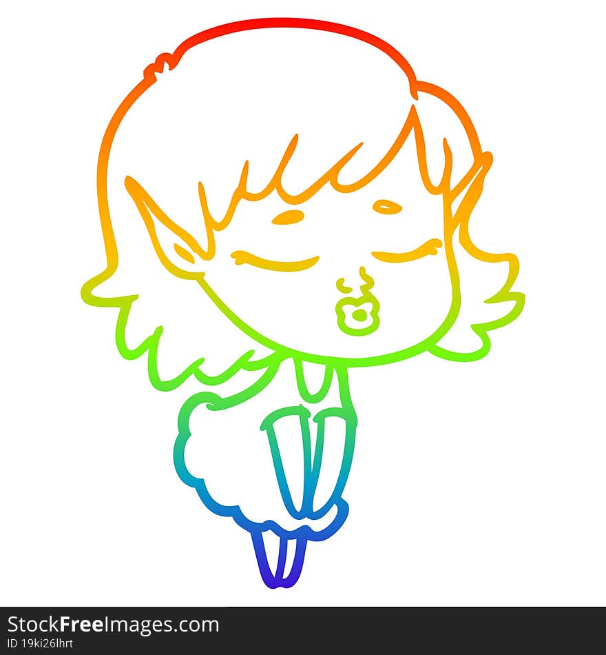 rainbow gradient line drawing of a pretty cartoon elf girl