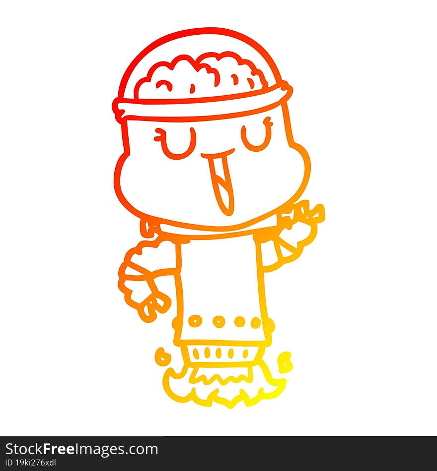 warm gradient line drawing happy cartoon robot flying