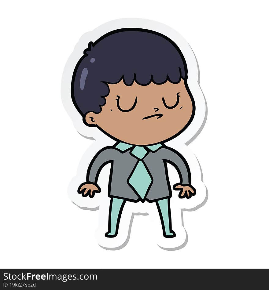 Sticker Of A Cartoon Grumpy Boy