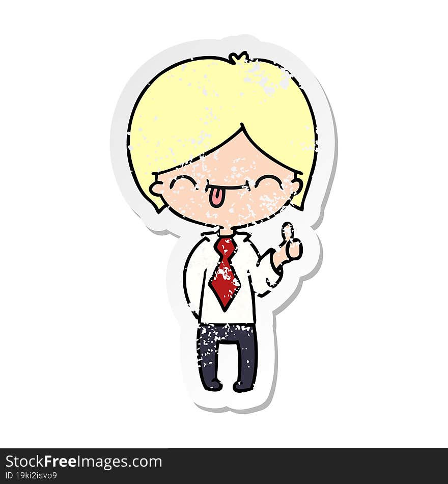 freehand drawn distressed sticker cartoon of boy with thumb up