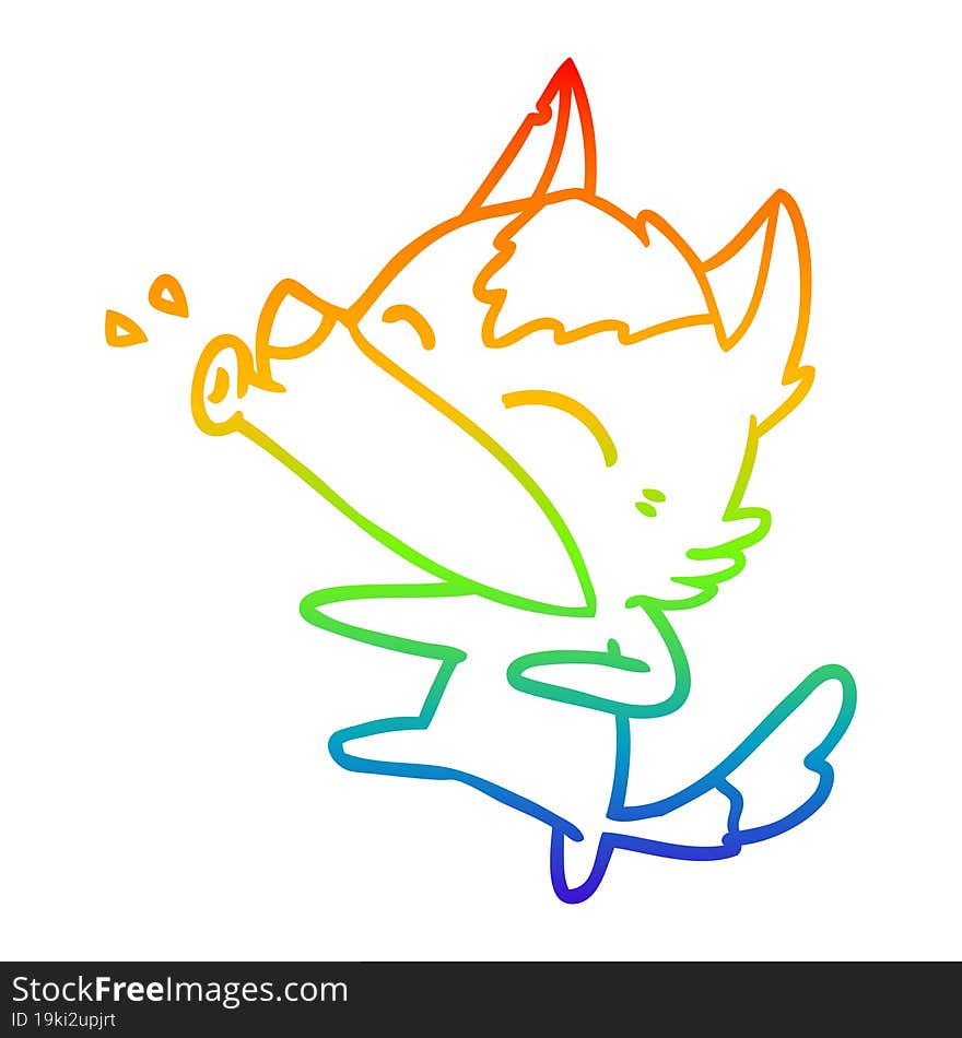 rainbow gradient line drawing howling wolf cartoon