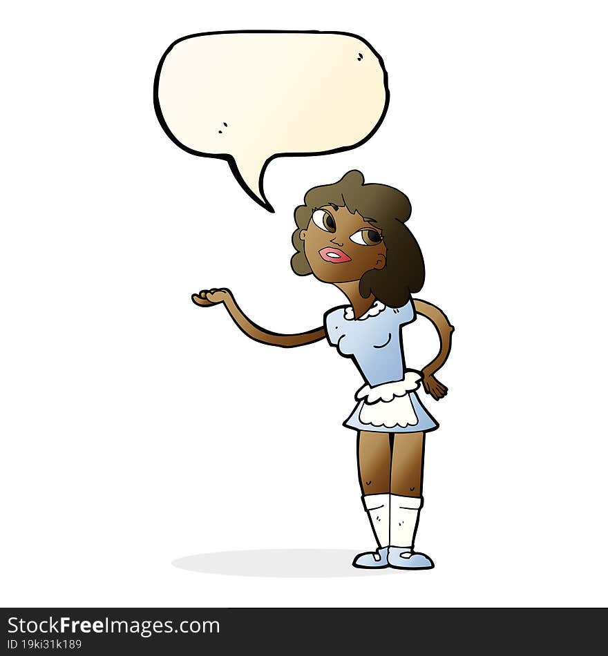 cartoon waitress serving with speech bubble