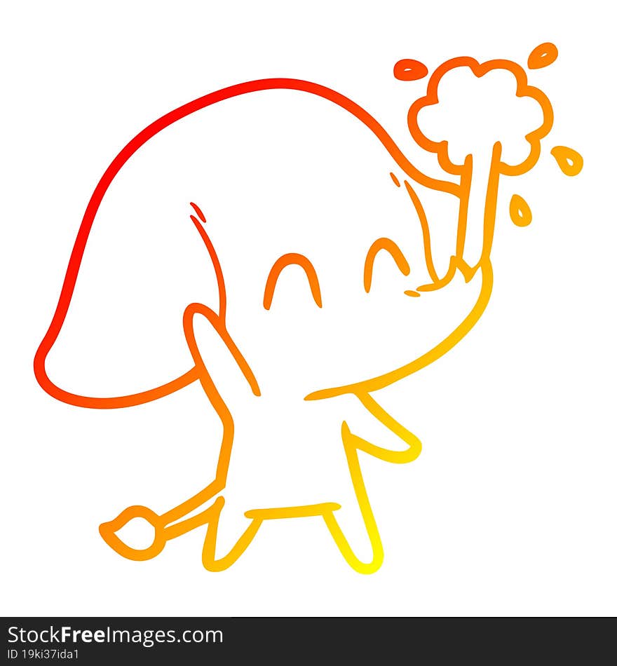 warm gradient line drawing cute cartoon elephant spouting water