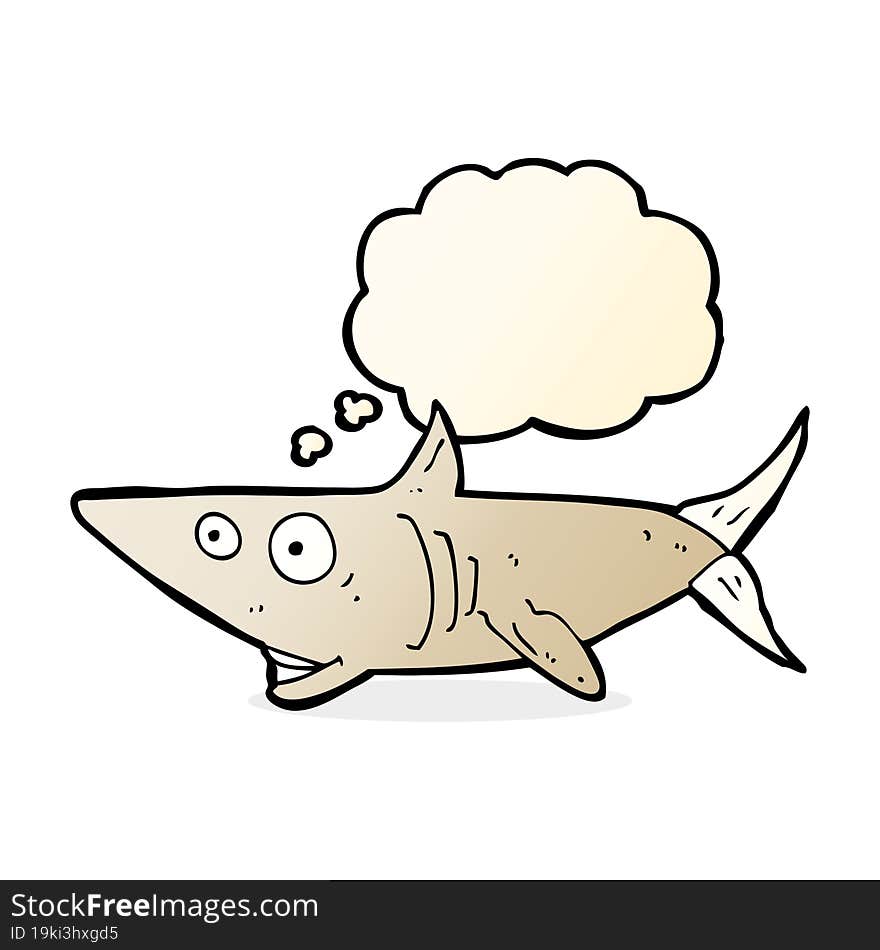 cartoon happy shark with thought bubble