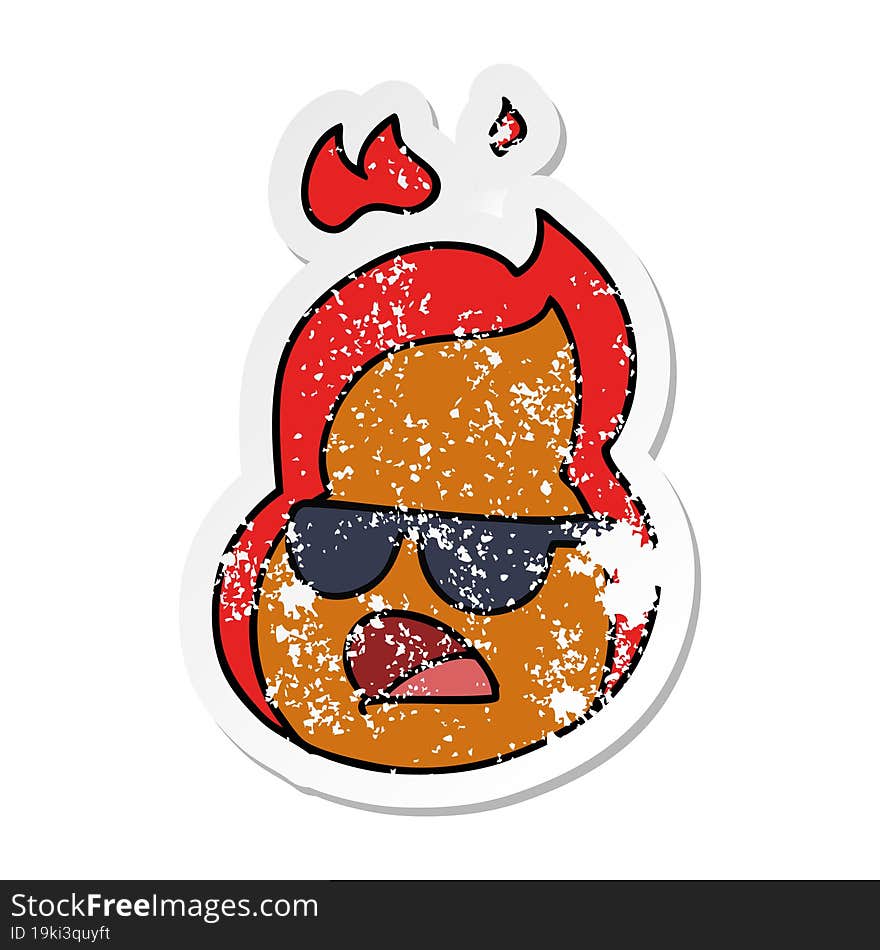 distressed sticker cartoon kawaii flames in shades