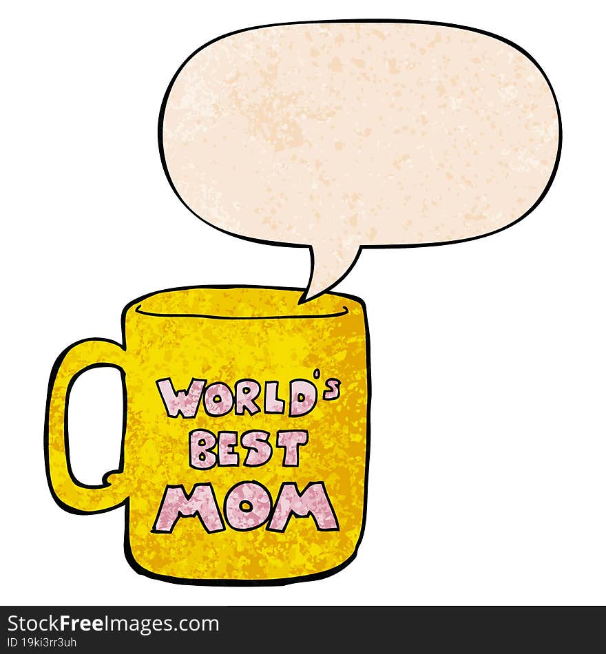 worlds best mom mug and speech bubble in retro texture style