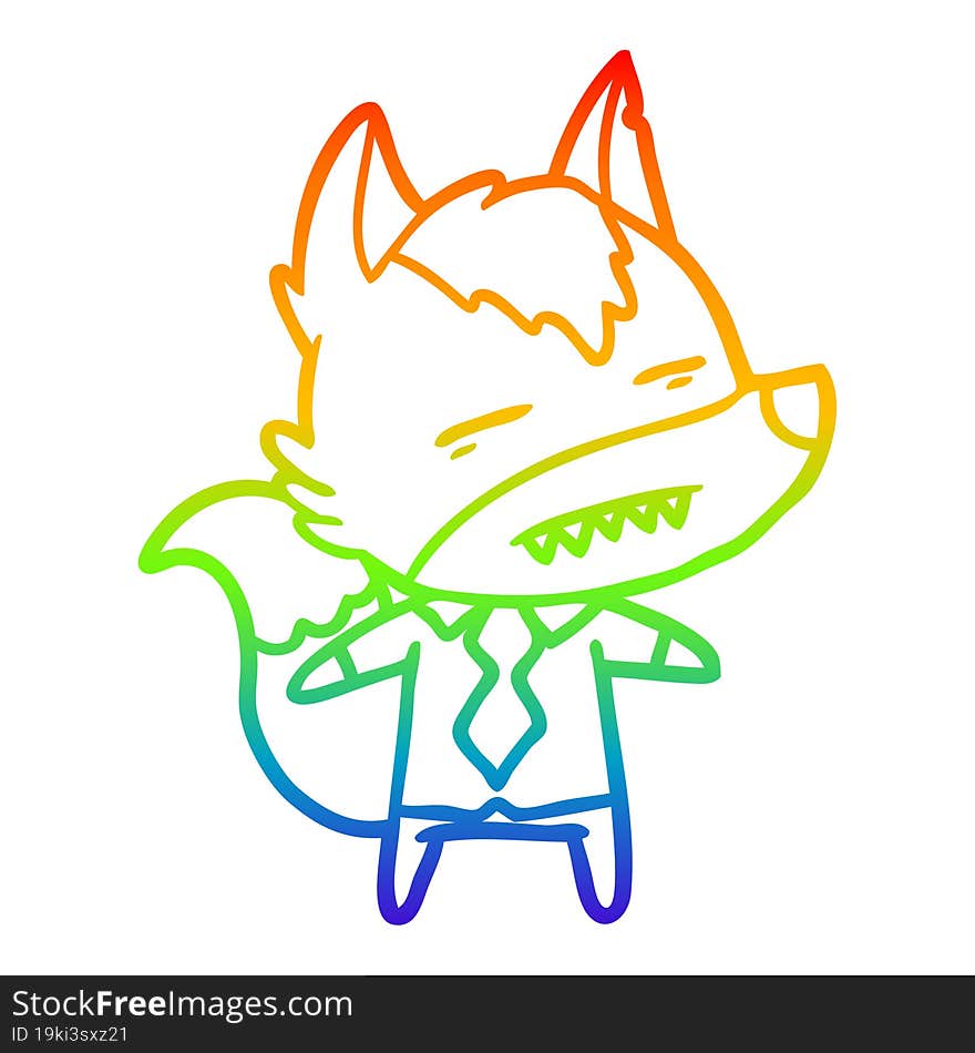 rainbow gradient line drawing cartoon office wolf showing teeth