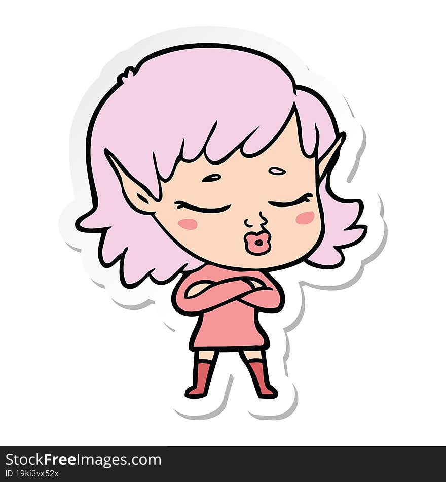 sticker of a pretty cartoon elf girl