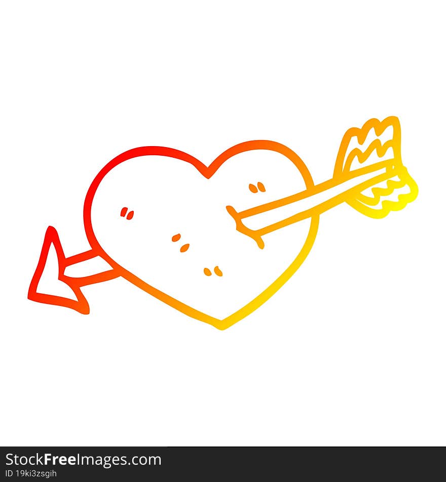 warm gradient line drawing cartoon heart shot through with arrow