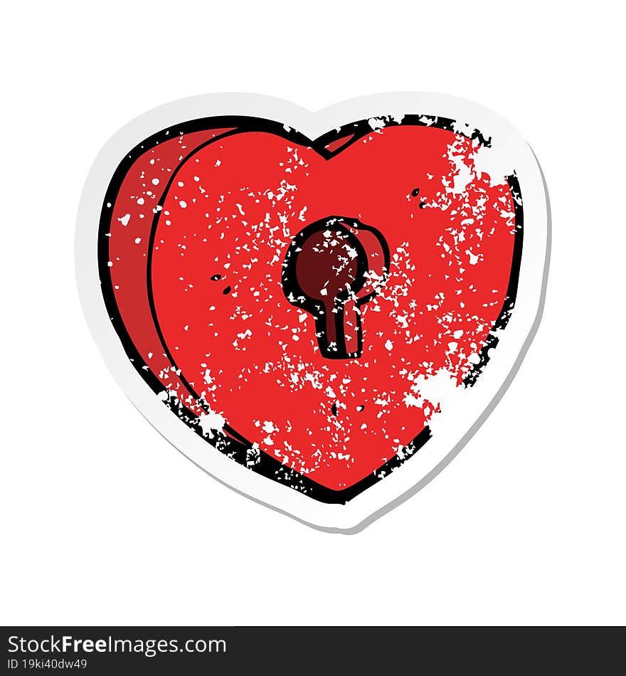 Retro Distressed Sticker Of A Cartoon Heart With Keyhole