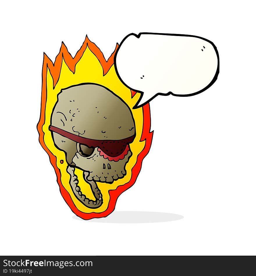 cartoon flaming pirate skull with speech bubble