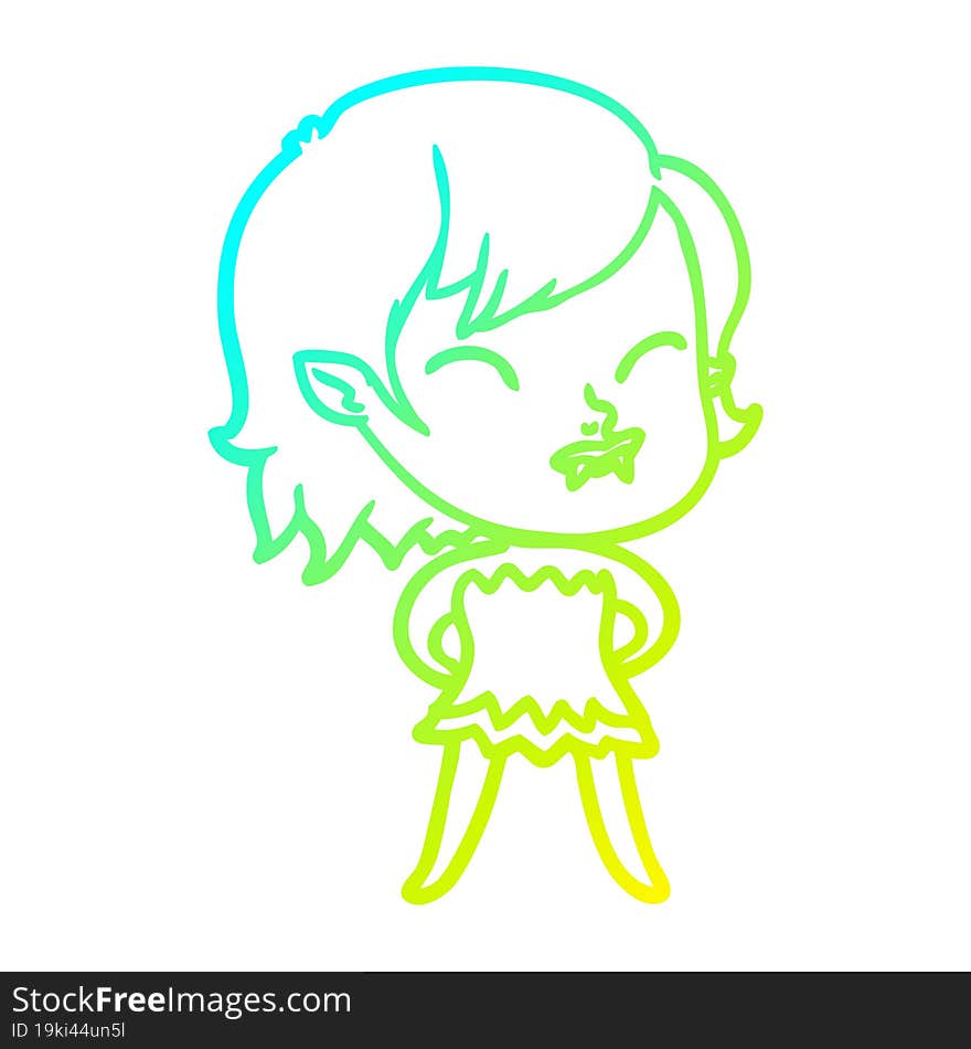 cold gradient line drawing cartoon vampire girl with blood on cheek