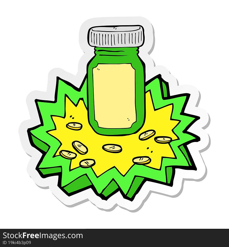 sticker of a cartoon jar of pills