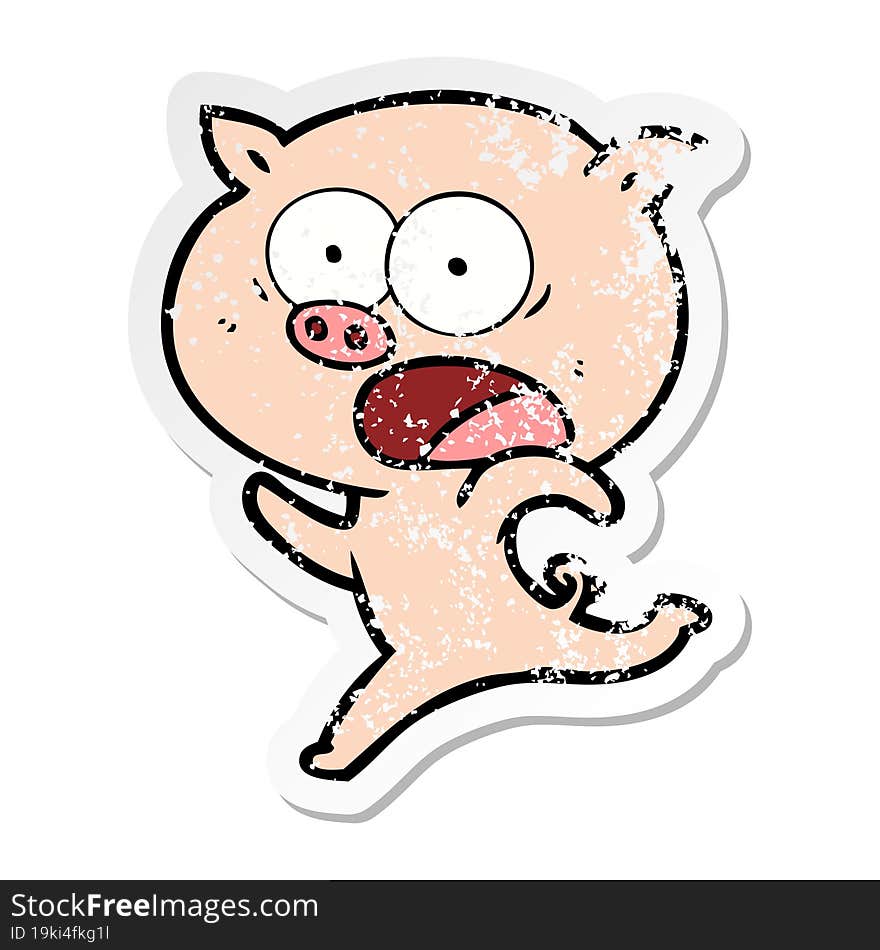 distressed sticker of a cartoon pig running