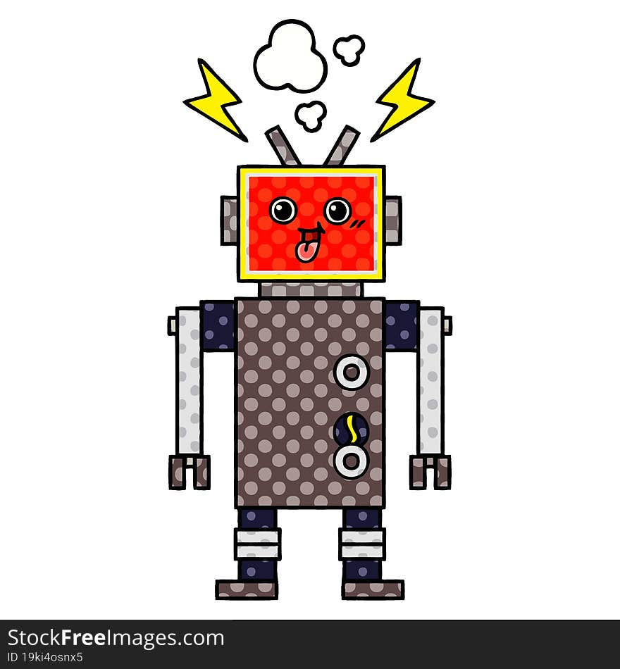 comic book style cartoon of a crazed robot