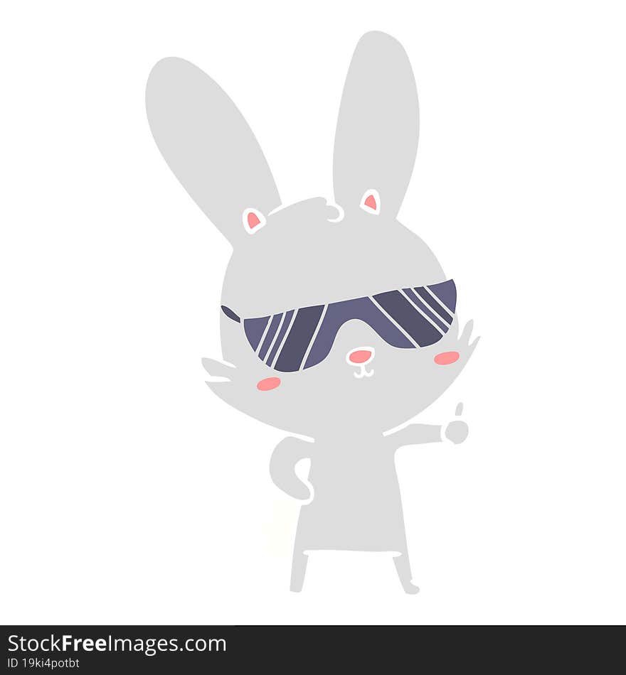 cute flat color style cartoon rabbit wearing sunglasses