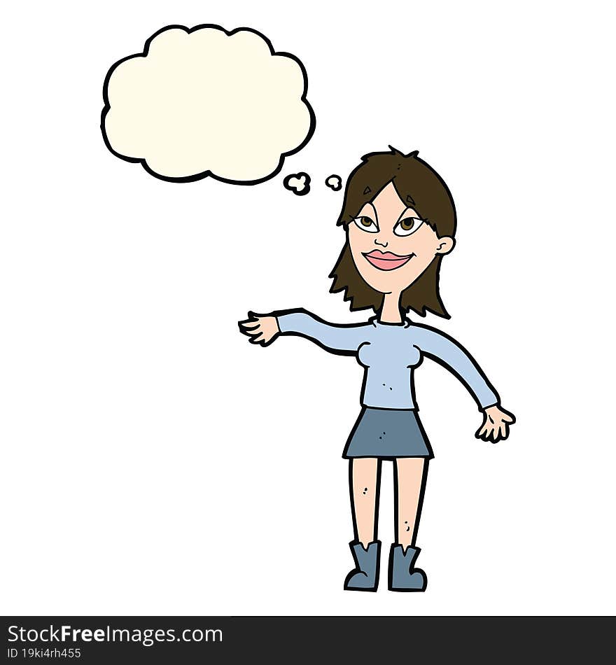 Cartoon Woman Making Hand Gesture With Thought Bubble