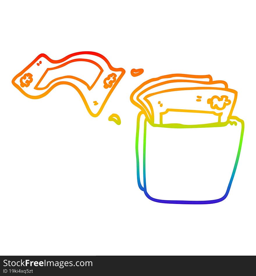 rainbow gradient line drawing cartoon wallet full of money