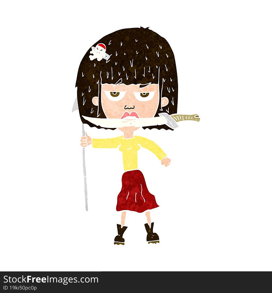 cartoon woman with knife and harpoon